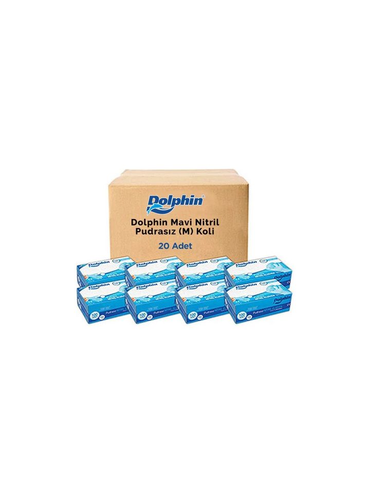 Dolphin Mavi Nitril Eldiven Pudrasız M 100 Adet x 20 Paket - Koli