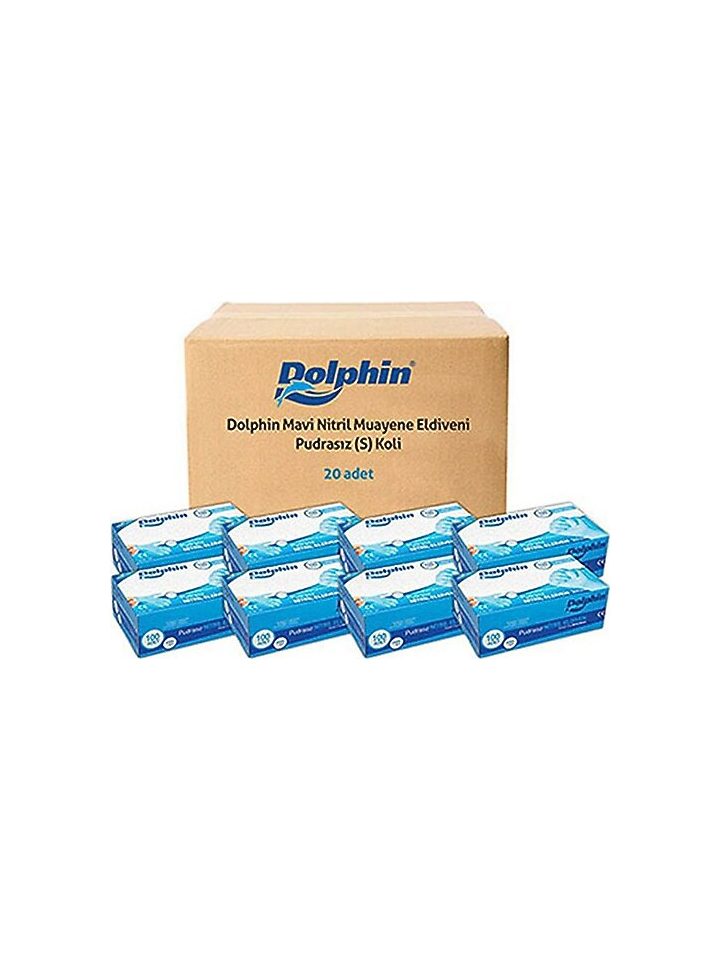 Dolphin Mavi Nitril Eldiven Pudrasız S Boy - 100 Adet x 20 Paket (Koli)